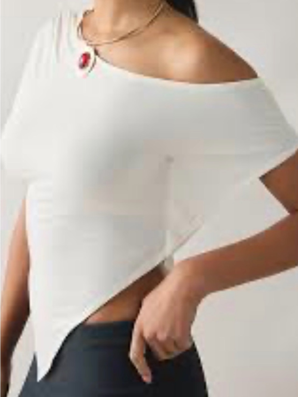 Urban Outfitters White Off-Shoulder Asymmetric Crop Top
